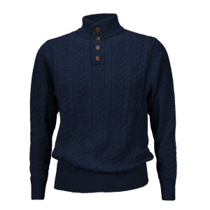 Peru Unlimited 100% Royal Alpaca Cable Button Neck Sweater - Navy Heather Peru Unlimited 100% Royal Alpaca Cable Button Neck Sweater - Navy Heather
