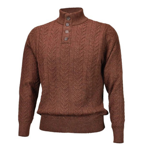 Peru Unlimited 100% Royal Alpaca Cable Button Neck Sweater - Rust Heather Peru Unlimited 100% Royal Alpaca Cable Button Neck Sweater - Rust Heather