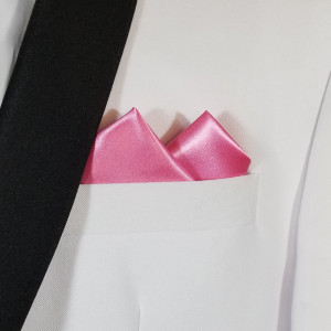 2 Point Bubble Gum Pink Satin Pre-Folded Pocket Square Insert 2 Point Bubble Gum Pink Satin Pre-Folded Pocket Square Insert