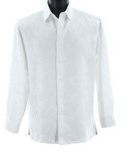 Bassiri White Leaf Tonal Weave Long Sleeve Camp Shirt