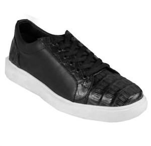 Los Altos Genuine Caiman Croc Belly & Calf Leather Black Sneaker