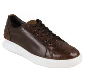 Los Altos Genuine Ostrich Quill & Calf Leather Brown Sneaker
