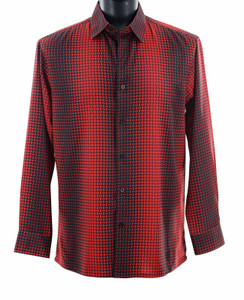 Bassiri Long Sleeve Camp Shirt - Red Moiré Pattern