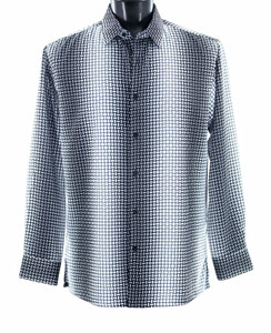 Bassiri Long Sleeve Camp Shirt -Black & White Moiré Pattern