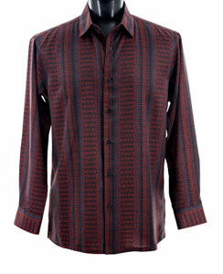 Bassiri Long Sleeve Camp Shirt - Arrow Design in Burgundy Tones