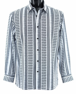 Bassiri Long Sleeve Camp Shirt - Arrow Design in White & Black