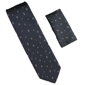 Antonia 100% Silk Tie w/Pocket Square - Musical Notes on Navy