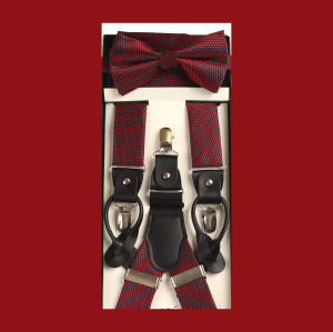 Mini Red Dots on Black Suspenders with Matching Silk Bow Tie Set