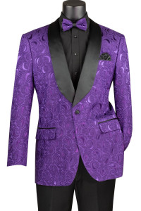 Vinci Purple Floral Jacquard Sportcoat with Matching Bow Tie