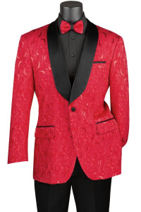 Vinci Red Floral Jacquard Sportcoat with Matching Bow Tie