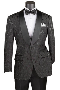 Vinci Black Floral Jacquard Sportcoat with Matching Bow Tie