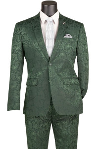Vinci 2 Piece Floral Pattern Fancy Suit - Olive Green