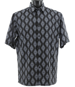 assiri Black and White Diamond Design Short Sleeve Camp Shirt