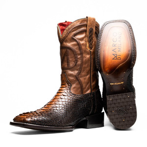 Marco di Milano Genuine Python Square Toe Western Boot - Two Tone Brown