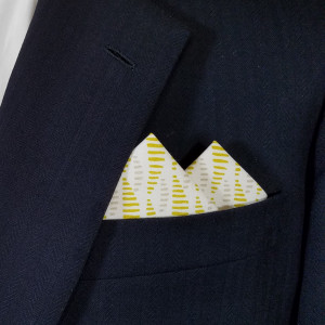 100% Cotton Pre-Folded Pocket Square Handkerchief Insert - Gold & Grey Geometric Design