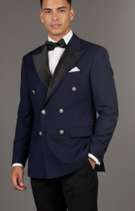 Vinci Modern Fit Double-Breasted Fancy Blazer with Bow Tie - Navy