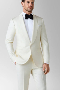 MaxDavoli 1-Button Shawl Collar Ivory Wool Tuxedo 