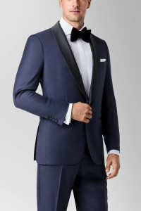 MaxDavoli Shawl Collar Super 150's Blue Wool Tuxedo 