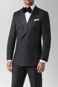 MaxDavoli Double-Breasted Peak Lapel Black Wool Tuxedo 