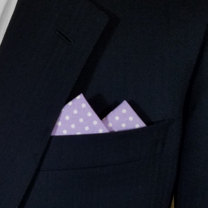 100% Cotton Pre-Folded Pocket Square Handkerchief Insert - Light Purple Polka Dot