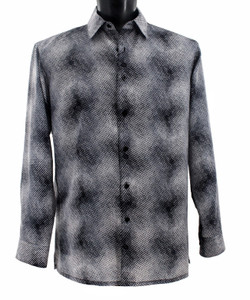 Clearance: Bassiri Grey Moiré Patterned Long Sleeve Camp Shirt