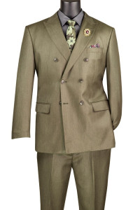 Vinci Sharkskin Double-Breasted Suit  with Built in Pocket Square - Dusty Green