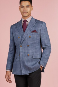 Vinci Classic Fit Double-Breasted Dark Blue Windowpane Sportcoat