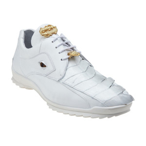 Belvedere Genuine Hornback Crocodile and Calf Leather Sneaker - White