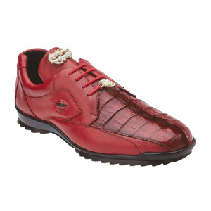 Belvedere Genuine Hornback Crocodile and Calf Leather Sneaker - Red