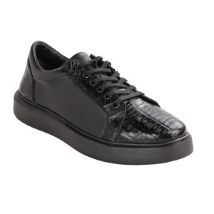 Los Altos Genuine Caiman Croc Belly & Calf Leather Black Sneaker - Black Sole