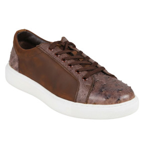 Los Altos Genuine Ostrich Quill & Calf Leather Black Sneaker - Rustic Brown