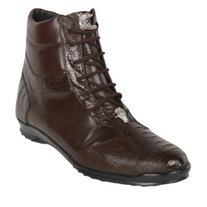 Los Altos Genuine Ostrich Leg & Calf Leather High Top Sneaker - Brown