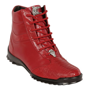 Los Altos Genuine Ostrich Leg & Calf Leather High Top Sneaker - Red