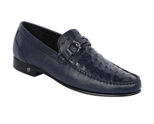 Clearance: Lombardy - Genuine Ostrich Quill & Leather Horsebit Loafer - Navy