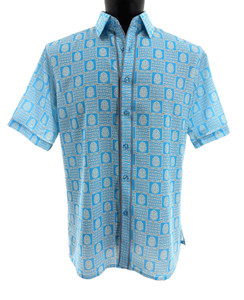 Bassiri Short Sleeve Camp Shirt - Light Blue Mosaic Design
