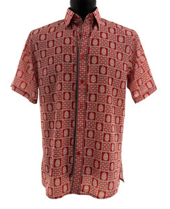 Bassiri Short Sleeve Camp Shirt - Red Mosaic Design