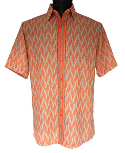 Bassiri Short Sleeve Camp Shirt - Abstract Twisted Rope Design in Melon