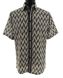 Bassiri Short Sleeve Camp Shirt - Abstract Twisted Rope Design in Black &  Cream