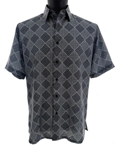 Bassiri Short Sleeve Camp Shirt - Black & White Mystic Diamonds