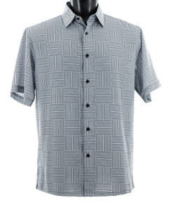 Bassiri Short Sleeve Camp Shirt - White Dotted Square Pattern