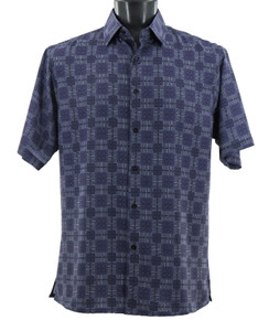 Bassiri Short Sleeve Camp Shirt - Square & Dash Design in Purple