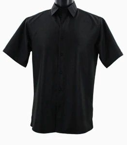 Bassiri Tiny Dot Weave Short Sleeve Camp Shirt - Black