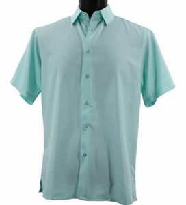 Bassiri Tiny Dot Weave Short Sleeve Camp Shirt - Sea Green