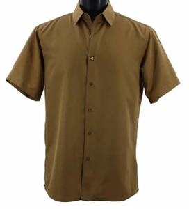 Bassiri Tiny Dot Weave Short Sleeve Camp Shirt - Dark Gold