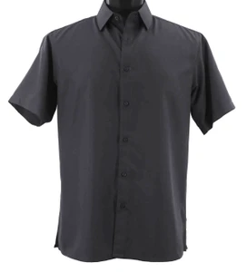Bassiri Tiny Dot Weave Short Sleeve Camp Shirt - Charcoal