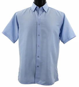 Bassiri Tiny Dot Weave Short Sleeve Camp Shirt - Light Blue
