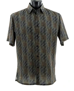 Bassiri Short Sleeve Camp Shirt - Black & Brown Wavy Ribbon Stripes