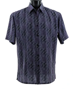 Bassiri Short Sleeve Camp Shirt - Purple Wavy Ribbon Stripes