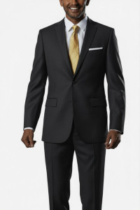 Barocci Super 150's Wool Classic Italian Suit - Flat Front Slacks - Black