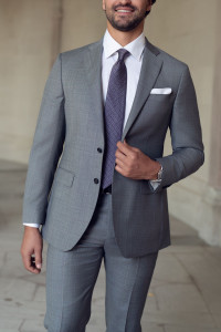 Barocci Super 130's Italian Wool Suit - Trim Fit - Light Grey Plaid